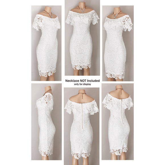 Last☝️ Crochet Lace Off Shoulder Sheath Midi Dress - Picture 7 of 8
